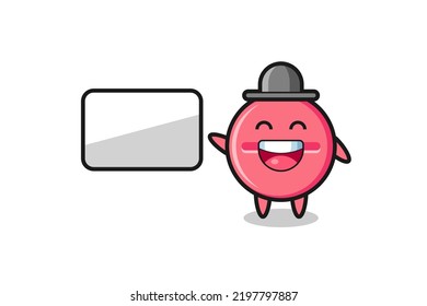 medicine tablet cartoon illustration doing a presentation , cute design