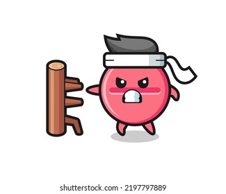 medicine tablet cartoon illustration as a karate fighter , cute design