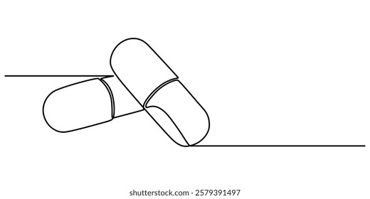 medicine tablet continuous one line drawing, Medicine Pills Single Line Icon, minimal Drawing of Medicine Pill Icon. Single Line Vector Illustration, Premium vector, Single pro outline.