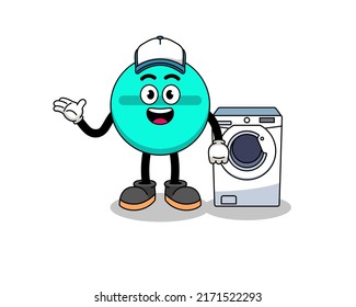 medicine tablet illustration as a laundry man , character design