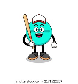 medicine tablet mascot cartoon as a baseball player , character design