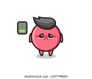 medicine tablet mascot character doing a tired gesture , cute design