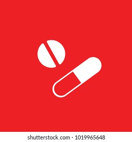 medicine tablet and pill vector icon for health red bacgkround