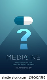 Medicine tablet with shadow and Question mark sign, Doubt problem concept idea poster or flyer template layout design illustration isolated on green gradients background with copy space, vector eps10