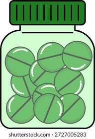 Ilustración vectorial de la botella de las tabletas de medicina