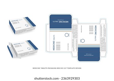 medicine tablets packaging box design includes die cut template - preview mockup - editable blueprint layout with cutting and creasing lines - vector eps file