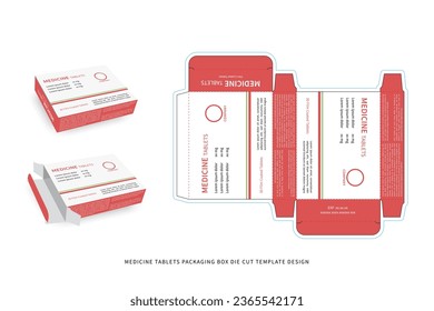 medicine tablets packaging box design includes die cut template - preview mockup - editable blueprint layout with cutting and creasing lines - vector eps file