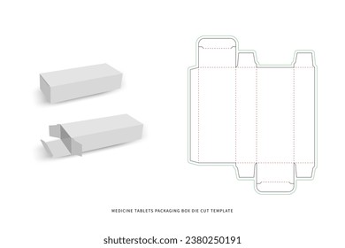 medicine tablets packaging box die cut template - includes preview mockup - editable blueprint layout with cutting and creasing lines - vector eps file