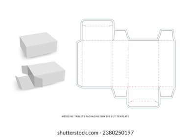 medicine tablets packaging box die cut template - includes preview mockup - editable blueprint layout with cutting and creasing lines - vector eps file