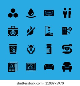 medicine, tablets, pharmacy, first aid kit, cassette, drop, armchair, fire and beehive vector icon. Simple icons set