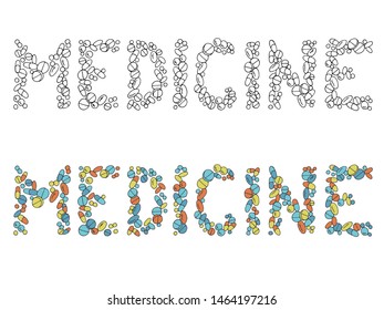 Medicine text pills graphic isolated sketch illustration vector