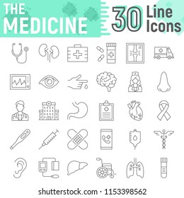 Medicine thin line icon set, hospital symbols collection, vector sketches, logo illustrations, anatomy signs linear pictograms package isolated on white background, eps 10.