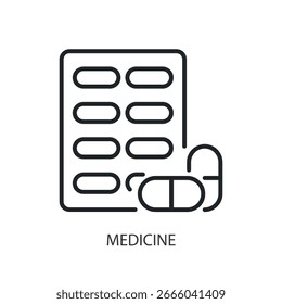 Ícones de vetor de linha fina de medicamentos.