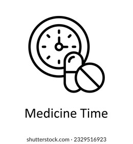 Ilustración de diseño de iconos del esquema del vector de tiempo de medicina. Símbolo médico y de salud sobre fondo blanco archivo EPS 10