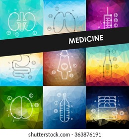 medicine timeline infographics with blurred background
