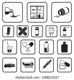 Medicine and treatment black icons in set collection for design. Medicine and equipment vector symbol stock web illustration.