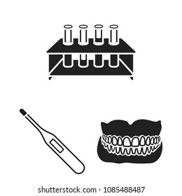 Medicine and treatment black icons in set collection for design. Medicine and equipment vector symbol stock web illustration.