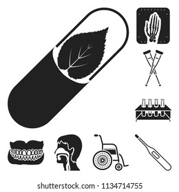 Medicine and treatment black icons in set collection for design. Medicine and equipment vector symbol stock web illustration.