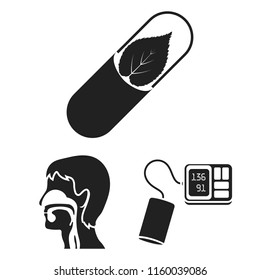 Medicine and treatment black icons in set collection for design. Medicine and equipment vector symbol stock web illustration.