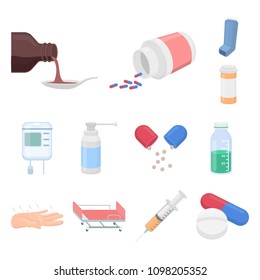 Medicine and treatment cartoon icons in set collection for design. Medicine and equipment vector symbol stock web illustration.