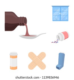 Medicine and treatment cartoon icons in set collection for design. Medicine and equipment vector symbol stock web illustration.