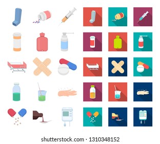 Medicine and treatment cartoon,flat icons in set collection for design. Medicine and equipment vector symbol stock web illustration.