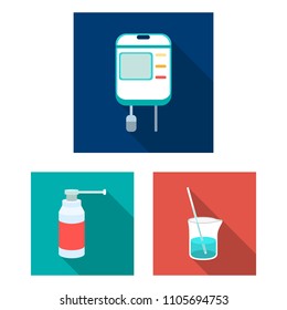 Medicine and treatment flat icons in set collection for design. Medicine and equipment vector symbol stock web illustration.