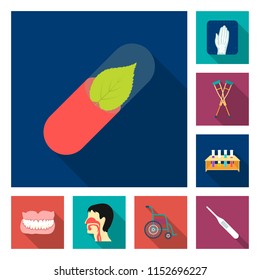Medicine and treatment flat icons in set collection for design. Medicine and equipment vector symbol stock web illustration.