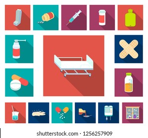 Medicine and treatment flat icons in set collection for design. Medicine and equipment vector symbol stock web illustration.