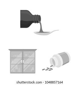 Medicine and treatment monochrome icons in set collection for design. Medicine and equipment vector symbol stock web illustration.