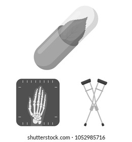 Medicine and treatment monochrome icons in set collection for design. Medicine and equipment vector symbol stock web illustration.
