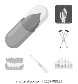 Medicine and treatment monochrome icons in set collection for design. Medicine and equipment vector symbol stock web illustration.