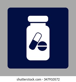 Medicine Tube vector icon. Style is flat rounded square button, white and dark blue colors, silver background.
