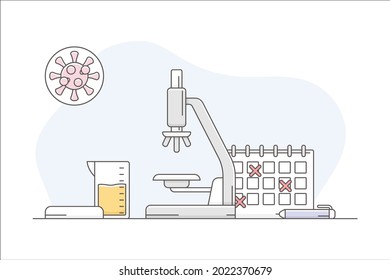 Medicine with Urinary Test and Microscope Line Vector Illustration