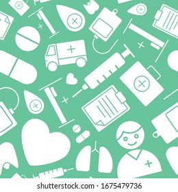 Medicine - Vector background (seamless pattern) of silhouettes ambulance for graphic design