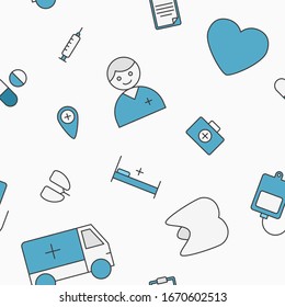 Medicina - Antecedentes de color vectorial (patrón transparente) de ambulancia para diseño gráfico