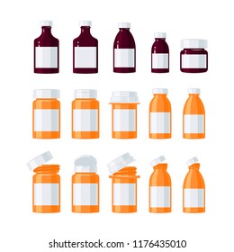 Medicine vector concept. Set of colorful bottles in flat style