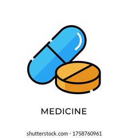 Icono vectorial de la medicina diseño plano aislado en fondo blanco. Ilustración vectorial médica.