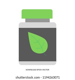 Medicine vector icon, leaf and medicament symbol