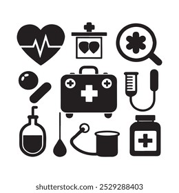 Medicine vector icon set, medicament and pharmaceutical symbol and medical design elements