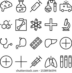 medicine vector icon set such as: clinical, skeletal, breathe, proton, package, medic, intelligence, magnify, silhouette, diagnostic, sickness, pill, pictogram, fluid, scan, speed, genius, container