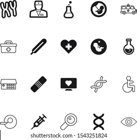 medicine vector icon set such as: specialist, pulse, band, genome, patch, doctors, wound, focus, magnifying, xy, heat, lupe, chain, zoom, emblem, disabled, thermometer, monitoring, search