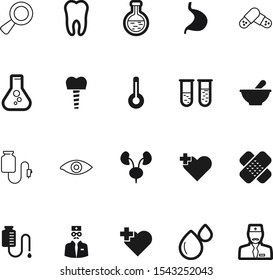 medicine vector icon set such as: water, donor, knowledge, capsule, magnifier, pills, thermometer, education, temperature, kidney, dentist, bandage, gastric, stomatology, therapy, oil, tube
