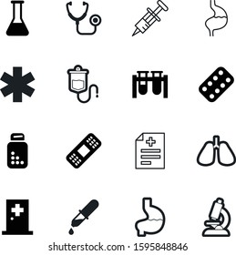 medicine vector icon set such as: caduceus, antibiotic, dropper, iv, vaccine, physician, er, breath, glass, medicament, box, diagnostic, experiment, protection, chest, abstract, blue, lens, drip