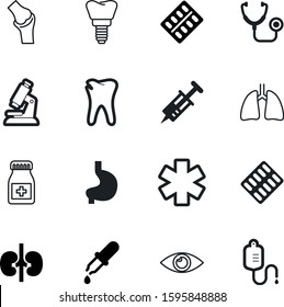 medicine vector icon set such as: web, gastric, bottle, implants, optical, patient, dent, urgent, snake, lung, addiction, implantation, lungs, chest, microscope, staff, vision, denture, tool, people
