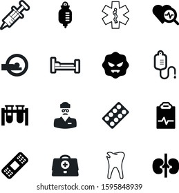 medicine vector icon set such as: injection, heartbeat, patch, kit, dental, medicament, scan, iv, pill, microbe, trolley, box, tomography, caduceus, service, research, scanner, tablet, cardiology