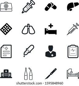 medicine vector icon set such as: glass, liquid, clipboard, concept, structure, vaccination, first, eyedropper, icons, blade, lung, practitioner, cut, phial, ampoules, disease, shape, breath, service