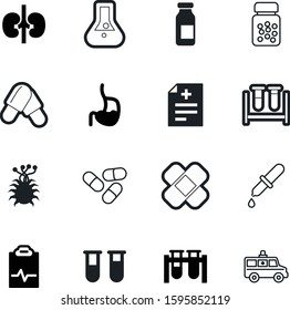 medicine vector icon set such as: heal, eyedropper, microbiology, droplet, kidneys, first, diagnosis, silhouette, smart, patient, pharmacology, patch, medication, biotechnology, development, vaccine