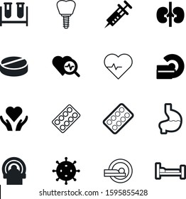 medicine vector icon set such as: inject, gastric, cardiology, wave, antibiotic, implants, imaging, denture, electronics, electrocardiogram, surgery, friendship, cell, implant, resonance, specimen