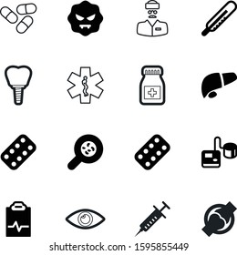medicine vector icon set such as: vaccine, vial, dentist, needle, aesculapius, magnification, implants, pulse, high, star, joint, tonometer, denture, root, doc, shadow, implant, magnifying, round